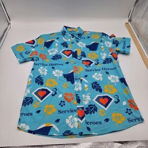 Roody Service Heroes Hawaiian Shirt Mens XL Blue Tropical Superhero Button Down